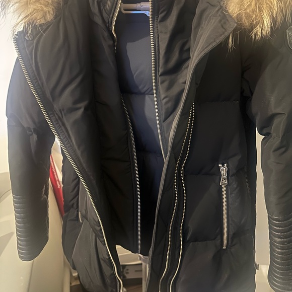 Rudsak black double zippper jacket leather sleeve with fur size S mid length - Picture 7 of 11